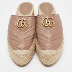 Pre Owned Gucci Beige Leather GG Marmont Espadrille Sandals Size 39