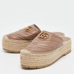 Pre Owned Gucci Beige Leather GG Marmont Espadrille Sandals Size 39