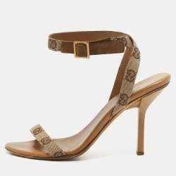 Gucci Brown GG Canvas Ankle Strap Sandals Size 36.5