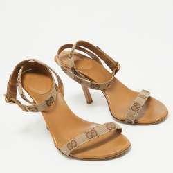 Gucci Brown GG Canvas Ankle Strap Sandals Size 36.5