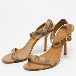 Gucci Brown GG Canvas Ankle Strap Sandals Size 36.5
