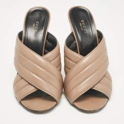 Gucci Beige Quilted Leather Webby Slide Sandals Size 40