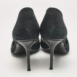 Pre Owned Gucci Black Printed Canvas Horsebit D'orsay Sandals Size 40