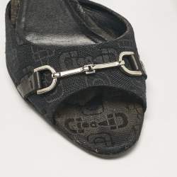 Pre Owned Gucci Black Printed Canvas Horsebit D'orsay Sandals Size 40