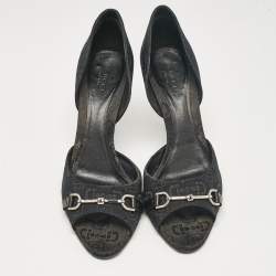 Pre Owned Gucci Black Printed Canvas Horsebit D'orsay Sandals Size 40