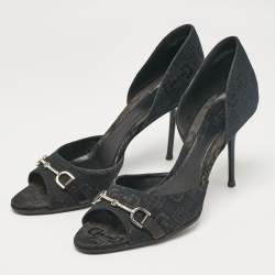 Pre Owned Gucci Black Printed Canvas Horsebit D'orsay Sandals Size 40