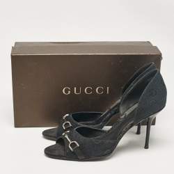 Pre Owned Gucci Black Printed Canvas Horsebit D'orsay Sandals Size 40