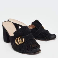 مملوكة مسبقًا Gucci Black Suede GG Slide Sandals Size 40