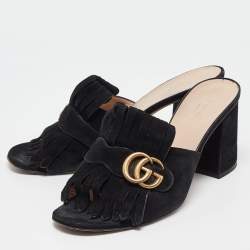 مملوكة مسبقًا Gucci Black Suede GG Slide Sandals Size 40