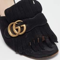 مملوكة مسبقًا Gucci Black Suede GG Slide Sandals Size 40