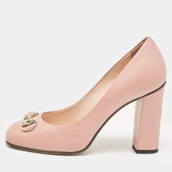 Gucci Pink Leather Horsebit Block Heel Pumps Size 36.5