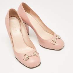 Gucci Pink Leather Horsebit Block Heel Pumps Size 36.5