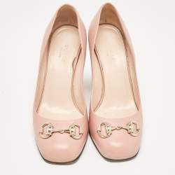 Gucci Pink Leather Horsebit Block Heel Pumps Size 36.5