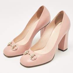 Gucci Pink Leather Horsebit Block Heel Pumps Size 36.5