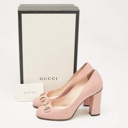 Gucci Pink Leather Horsebit Block Heel Pumps Size 36.5