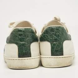 Gucci White Crocodile and Leather Ace Lace Up Sneakers Size 38.5