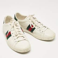 Gucci White Crocodile and Leather Ace Lace Up Sneakers Size 38.5
