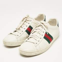 Gucci White Crocodile and Leather Ace Lace Up Sneakers Size 38.5
