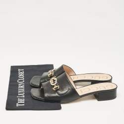 Pre Owned Gucci Black Leather Zumi Slide Sandals Size 39