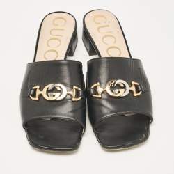 Pre Owned Gucci Black Leather Zumi Slide Sandals Size 39