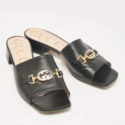 Pre Owned Gucci Black Leather Zumi Slide Sandals Size 39
