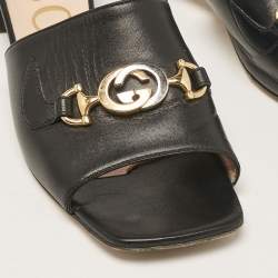 Pre Owned Gucci Black Leather Zumi Slide Sandals Size 39