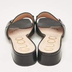 Pre Owned Gucci Black Leather Zumi Slide Sandals Size 39