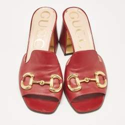 Gucci Burgundy Leather Horsebit Slide Sandals Size 38.5