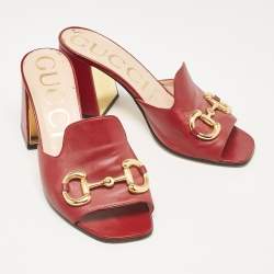 Gucci Burgundy Leather Horsebit Slide Sandals Size 38.5