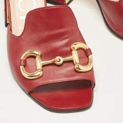 Gucci Burgundy Leather Horsebit Slide Sandals Size 38.5