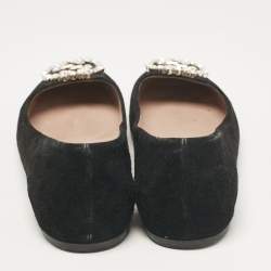 مملوكة مسبقًا Gucci Black Suede Crystal Embellished Interlocking G Ballet Flats Size 39