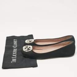 مملوكة مسبقًا Gucci Black Suede Crystal Embellished Interlocking G Ballet Flats Size 39