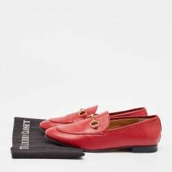 Pre Owned Gucci Dark Red Leather Jordaan Loafers Size 38