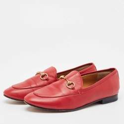 Pre Owned Gucci Dark Red Leather Jordaan Loafers Size 38