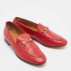 Pre Owned Gucci Dark Red Leather Jordaan Loafers Size 38