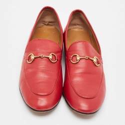 Pre Owned Gucci Dark Red Leather Jordaan Loafers Size 38