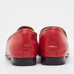 Pre Owned Gucci Dark Red Leather Jordaan Loafers Size 38