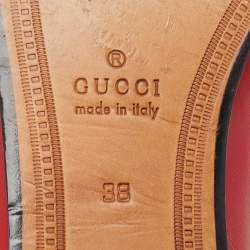 Pre Owned Gucci Dark Red Leather Jordaan Loafers Size 38