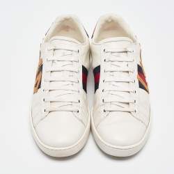 Gucci White Leather Web Ace Lace Up Sneakers Size 38