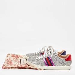 Gucci Tri Color Glitter and Leather Ace Web Low Top Sneakers Size 38