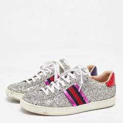 Gucci Tri Color Glitter and Leather Ace Web Low Top Sneakers Size 38
