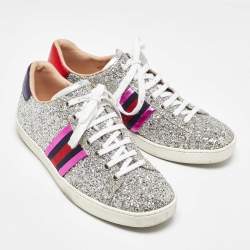 Gucci Tri Color Glitter and Leather Ace Web Low Top Sneakers Size 38