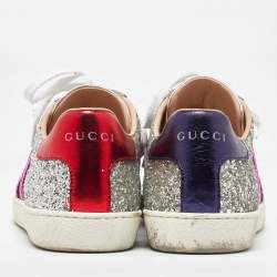 Gucci Tri Color Glitter and Leather Ace Web Low Top Sneakers Size 38