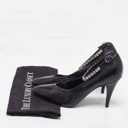 Pre Owned Gucci Black Leather Crystal Embellished Ankle Strap Pumps Size 40