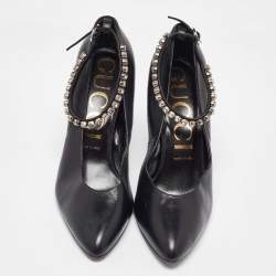 Pre Owned Gucci Black Leather Crystal Embellished Ankle Strap Pumps Size 40
