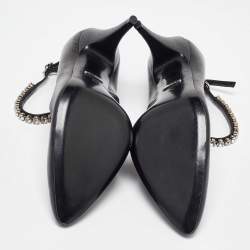 Pre Owned Gucci Black Leather Crystal Embellished Ankle Strap Pumps Size 40