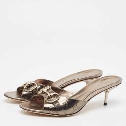 مملوكة مسبقًا Gucci Metallic Leather Slide Sandals Size 39
