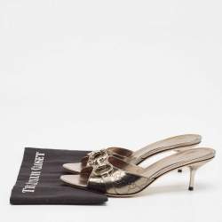 مملوكة مسبقًا Gucci Metallic Leather Slide Sandals Size 39