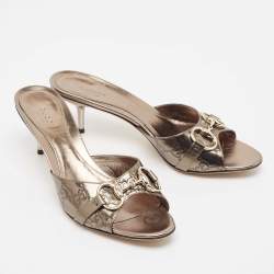مملوكة مسبقًا Gucci Metallic Leather Slide Sandals Size 39