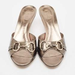 مملوكة مسبقًا Gucci Metallic Leather Slide Sandals Size 39